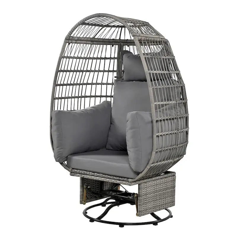 Chaise de Patio en Osier en Forme d'Œuf avec Pivotement à 360°, Base à Bascule et Coussins