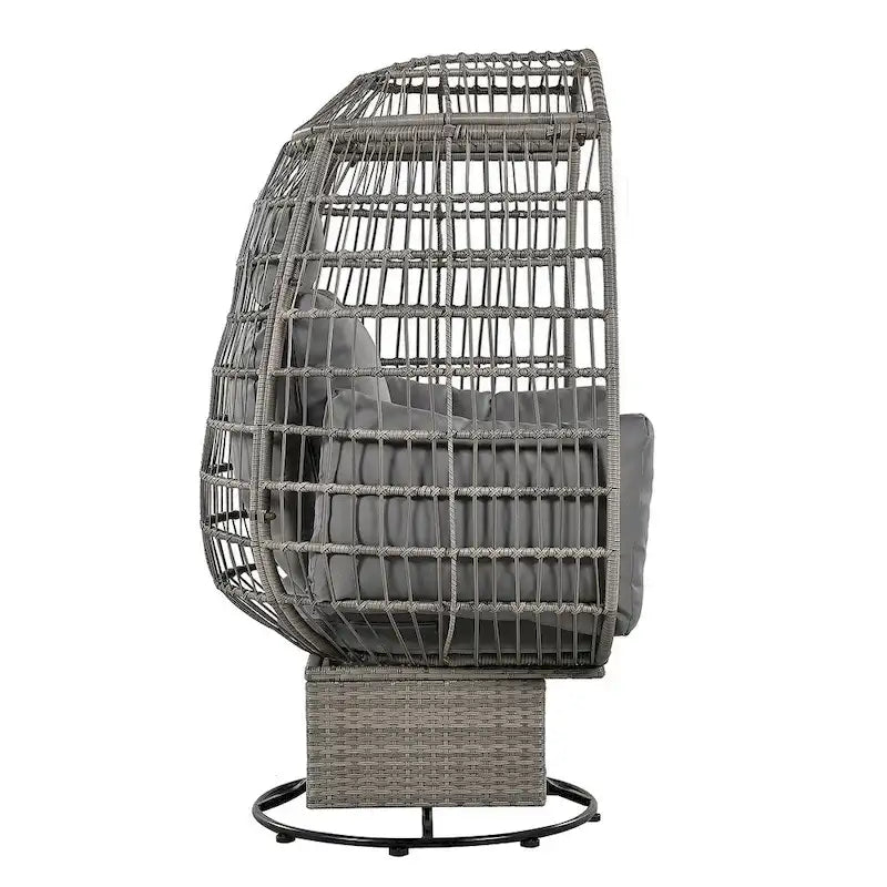 Chaise de Patio en Osier en Forme d'Œuf avec Pivotement à 360°, Base à Bascule et Coussins