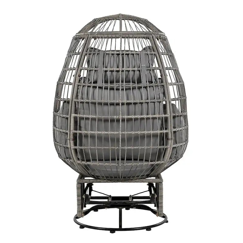 Chaise de Patio en Osier en Forme d'Œuf avec Pivotement à 360°, Base à Bascule et Coussins