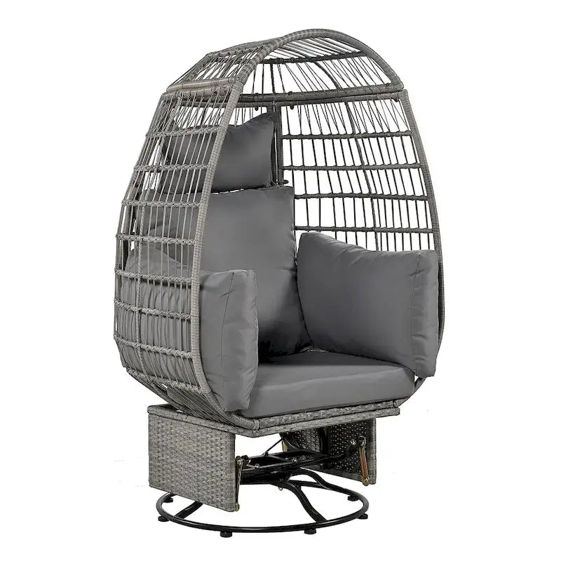 Chaise de Patio en Osier en Forme d'Œuf avec Pivotement à 360°, Base à Bascule et Coussins