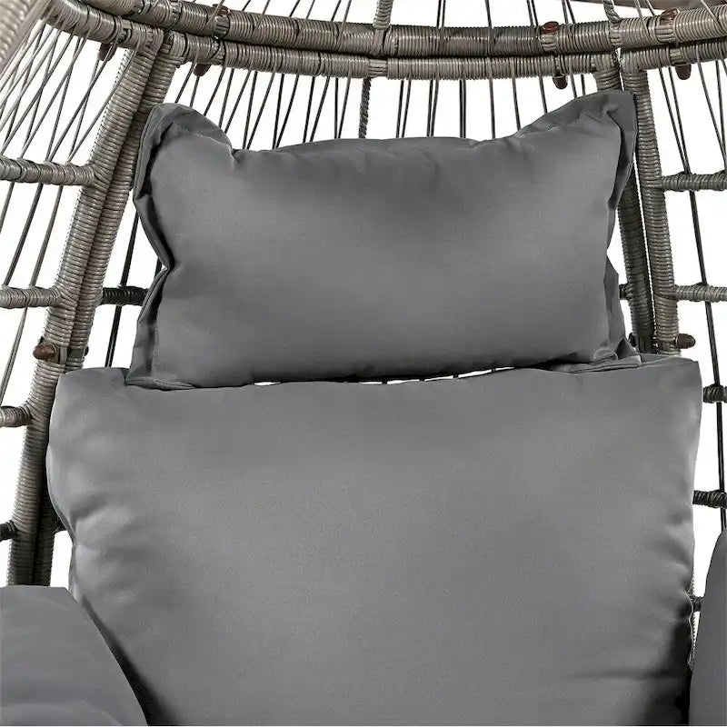 Chaise de Patio en Osier en Forme d'Œuf avec Pivotement à 360°, Base à Bascule et Coussins