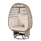 Chaise de Patio en Osier en Forme d'Œuf avec Pivotement à 360°, Base à Bascule et Coussins