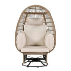 Chaise de Patio en Osier en Forme d'Œuf avec Pivotement à 360°, Base à Bascule et Coussins
