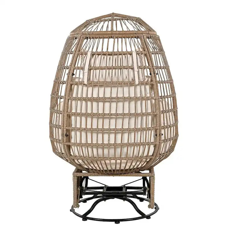 Chaise de Patio en Osier en Forme d'Œuf avec Pivotement à 360°, Base à Bascule et Coussins