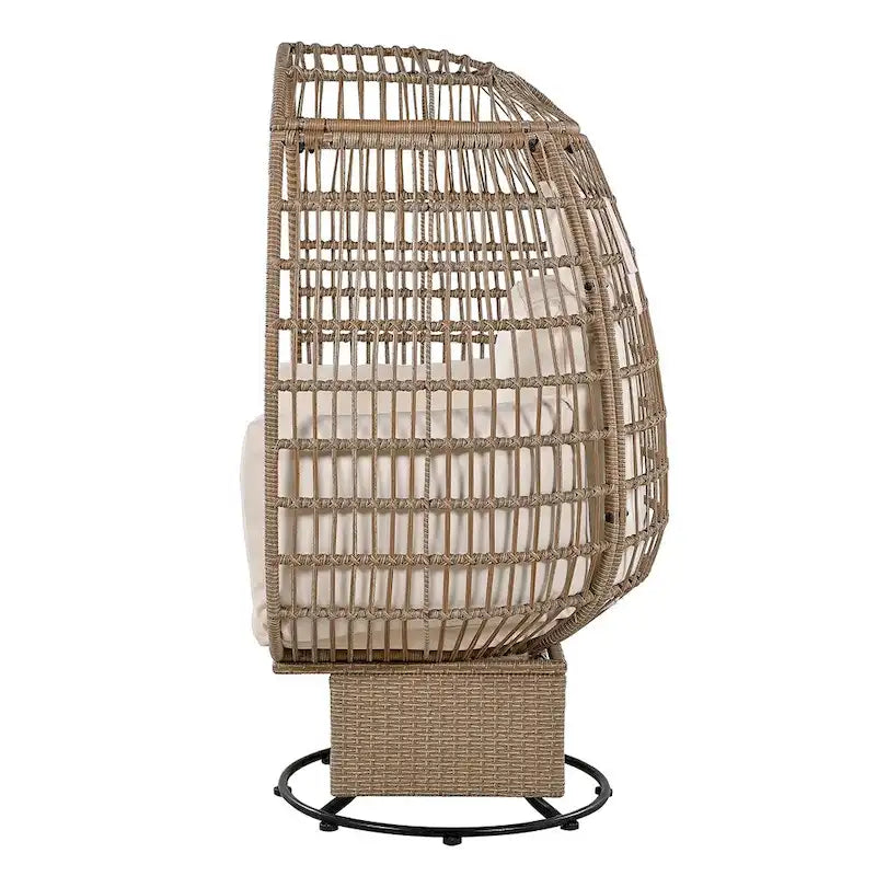 Chaise de Patio en Osier en Forme d'Œuf avec Pivotement à 360°, Base à Bascule et Coussins