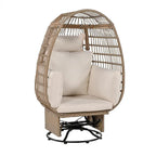 Chaise de Patio en Osier en Forme d'Œuf avec Pivotement à 360°, Base à Bascule et Coussins