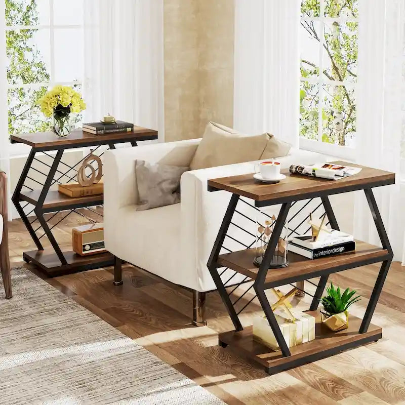 Table d'appoint à 3 niveaux avec cadre en métal