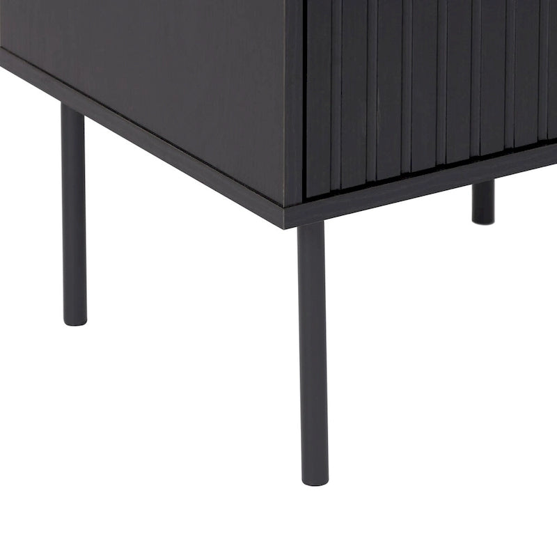 Table d'appoint cannelée avec tiroir et pieds en métal