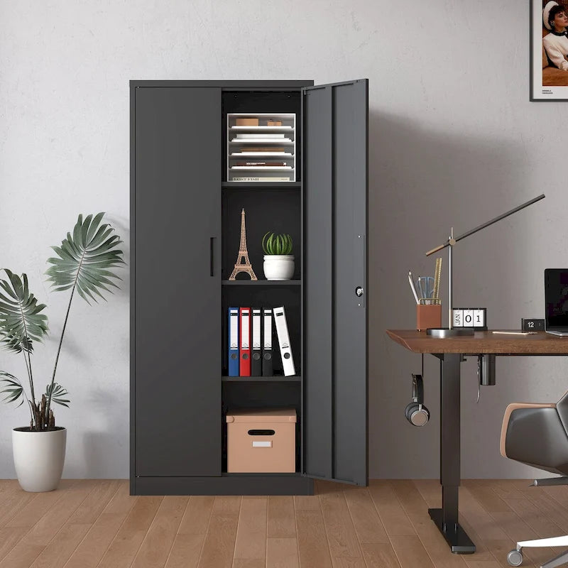 Armoire de rangement de garage en métal avec portes verrouillables et 3 étagères réglables