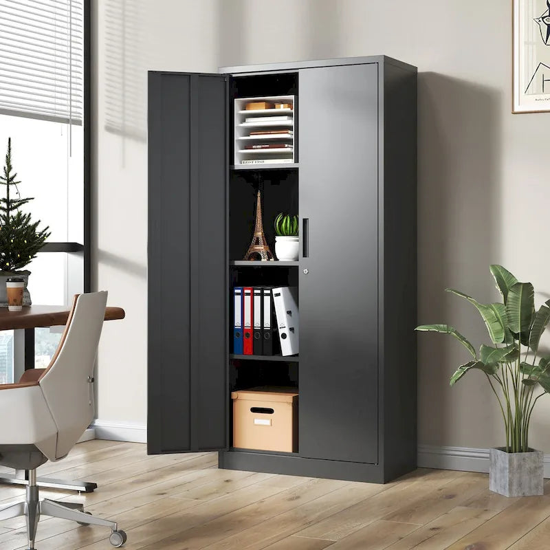 Armoire de rangement de garage en métal avec portes verrouillables et 3 étagères réglables