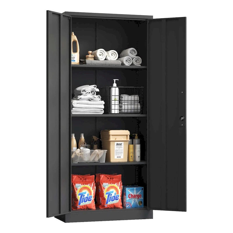 Armoire de rangement de garage en métal avec portes verrouillables et 3 étagères réglables
