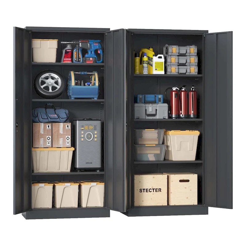 Armoire de rangement de garage en métal avec portes verrouillables et 3 étagères réglables